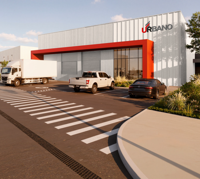 Fachada de la empresa Urbano en Nupark, Junín